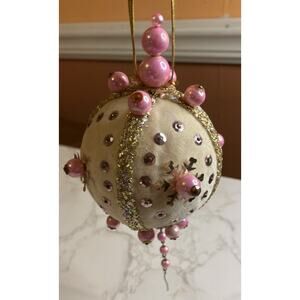 Pretty Vintage White and Pink Snowflake Push Pin Ornament